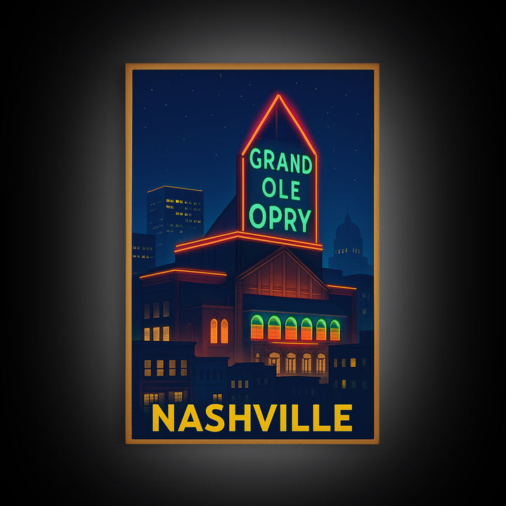 Nashville Travel Poster, Canvas Print, Neon Downtown Skyline Wall Art, Nashville Travel Art, City Art Print, Wall Art, Travel Prints