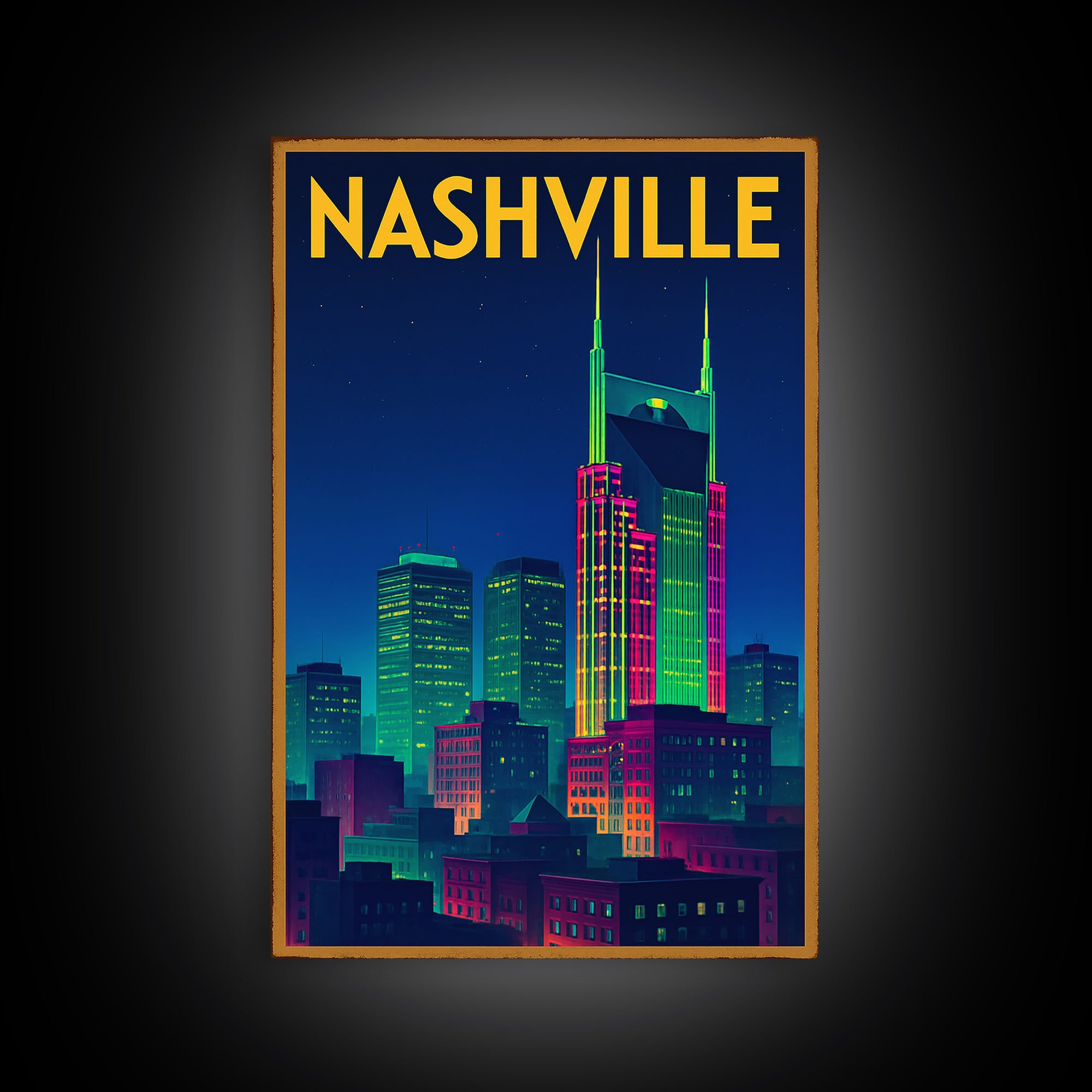 Nashville Travel Poster, Canvas Print, Retro Neon Travel Art, Nashville Poster Print, Living Room Wall Art, Eclectic Wall Decor