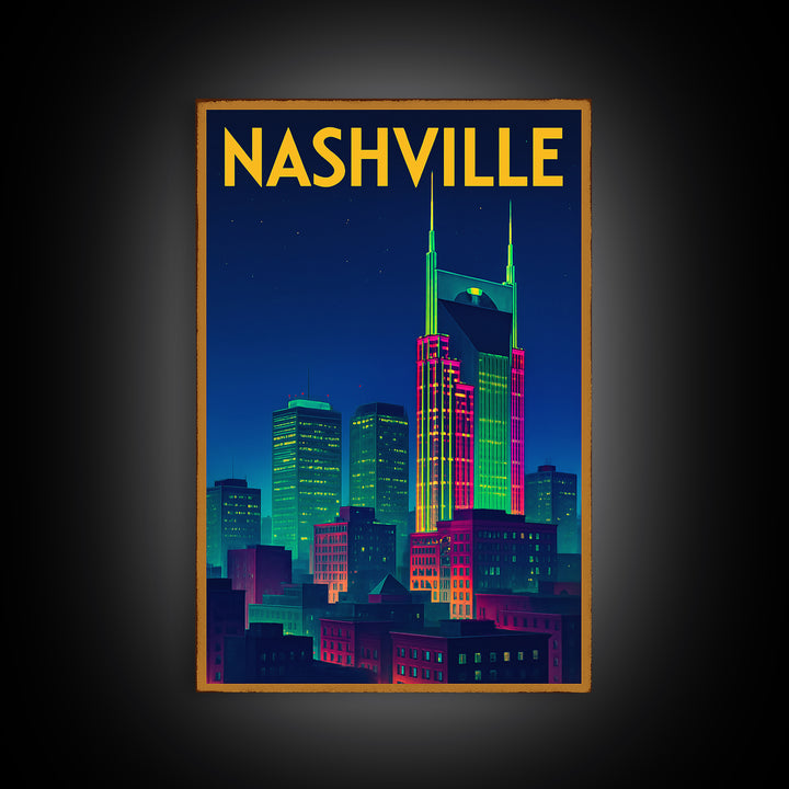 Nashville Travel Poster, Canvas Print, Retro Neon Travel Art, Nashville Poster Print, Living Room Wall Art, Eclectic Wall Decor