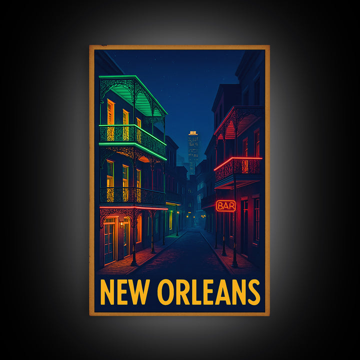 New Orleans Louisiana Travel Poster, Canvas Print, Retro Neon Travel Art, New Orleans Wall Art, Wall Art, Wanderlust Decor, Art Print