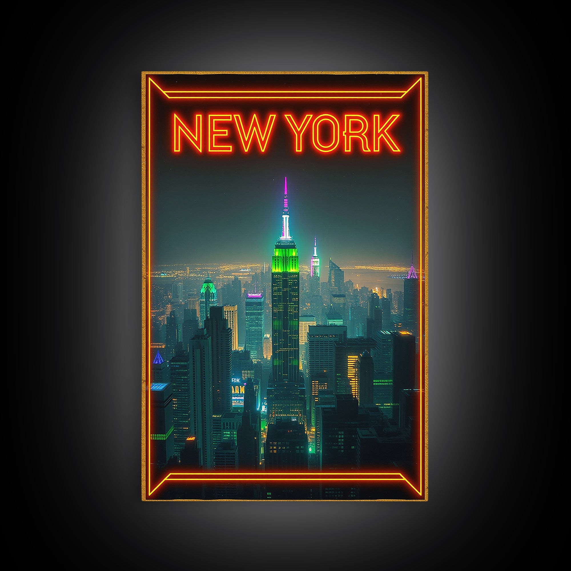 New York Travel Poster, Canvas Print, Cyberpunk Style City Art, New York City Art, City Illustration, Gift For Travelers, Travel Wall Art