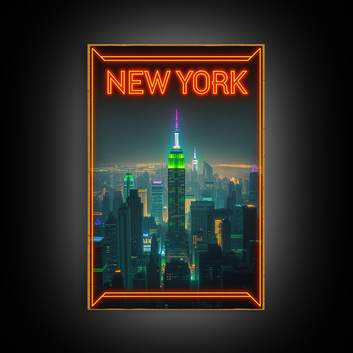 New York Travel Poster, Canvas Print, Cyberpunk Style City Art, New York City Art, City Illustration, Gift For Travelers, Travel Wall Art