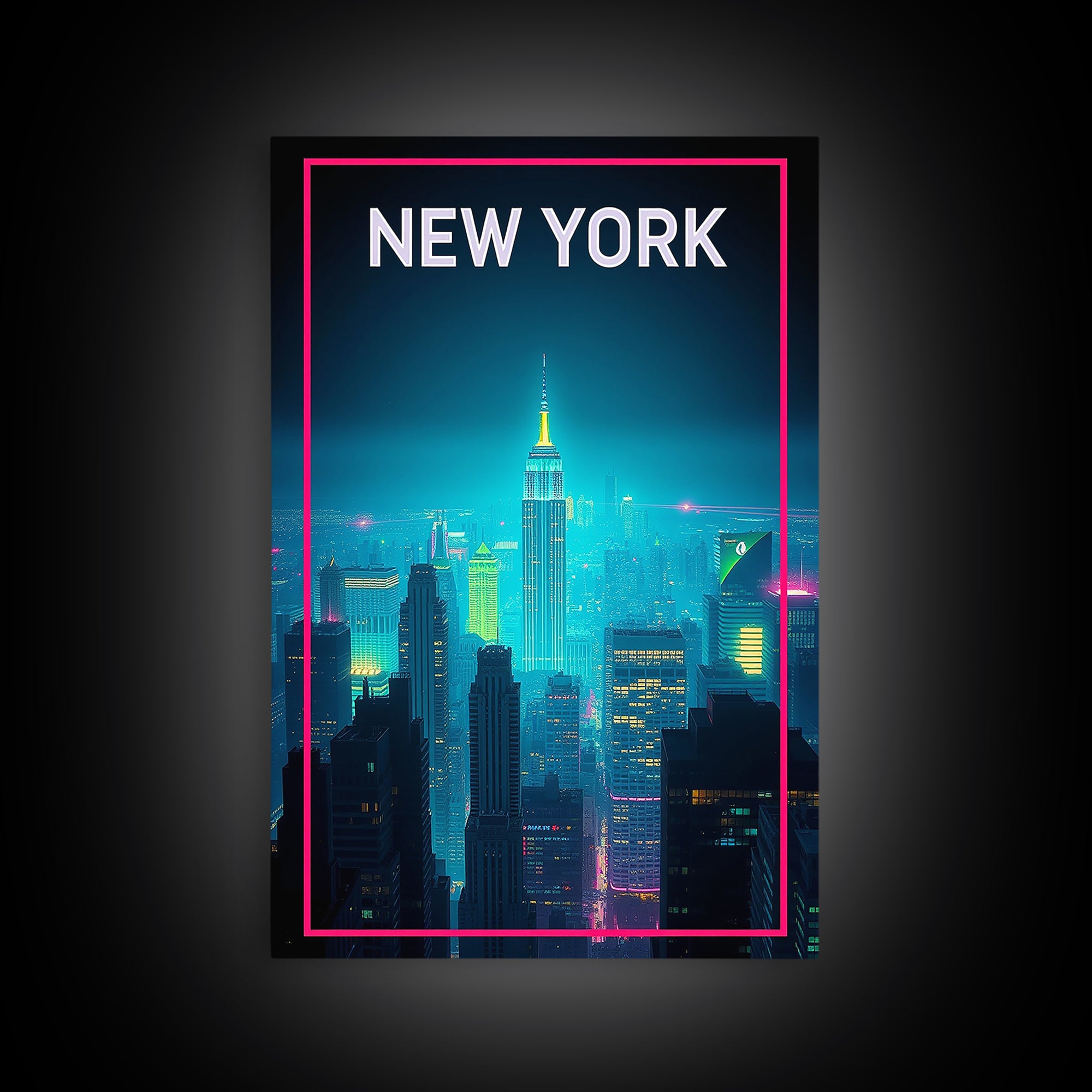 New York Travel Poster, Canvas Print, Retro Neon Travel Art, New York Poster Print, Living Room Wall Art, Travel Poster Set, Home Decor