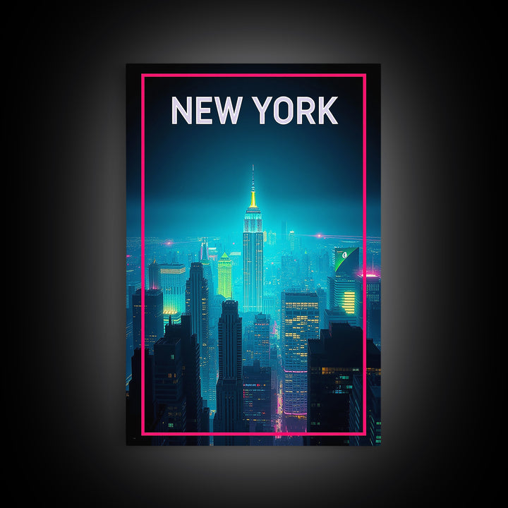 New York Travel Poster, Canvas Print, Retro Neon Travel Art, New York Poster Print, Living Room Wall Art, Travel Poster Set, Home Decor
