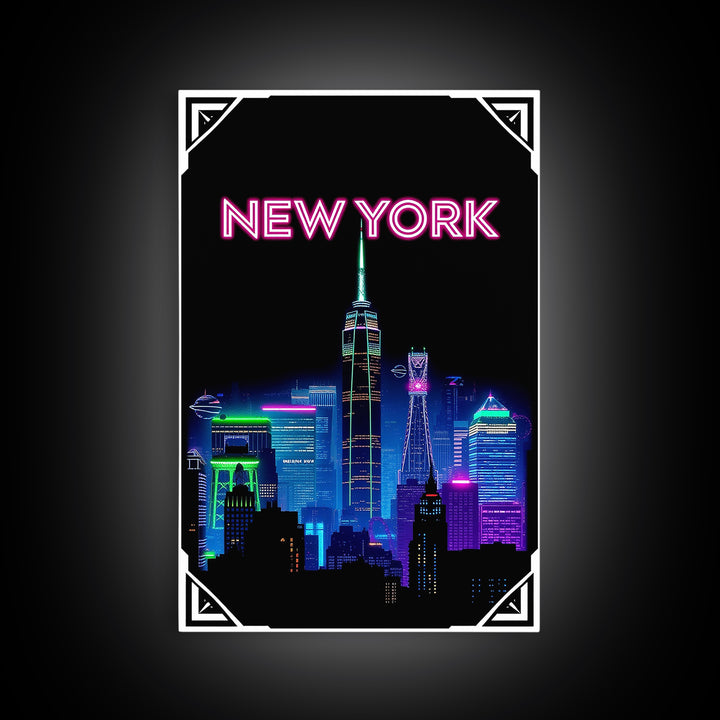 New York Travel Poster, Canvas Print, Electric Night Poster Art, New York City Art, Mid Century Wall Art, Vintage Travel Print