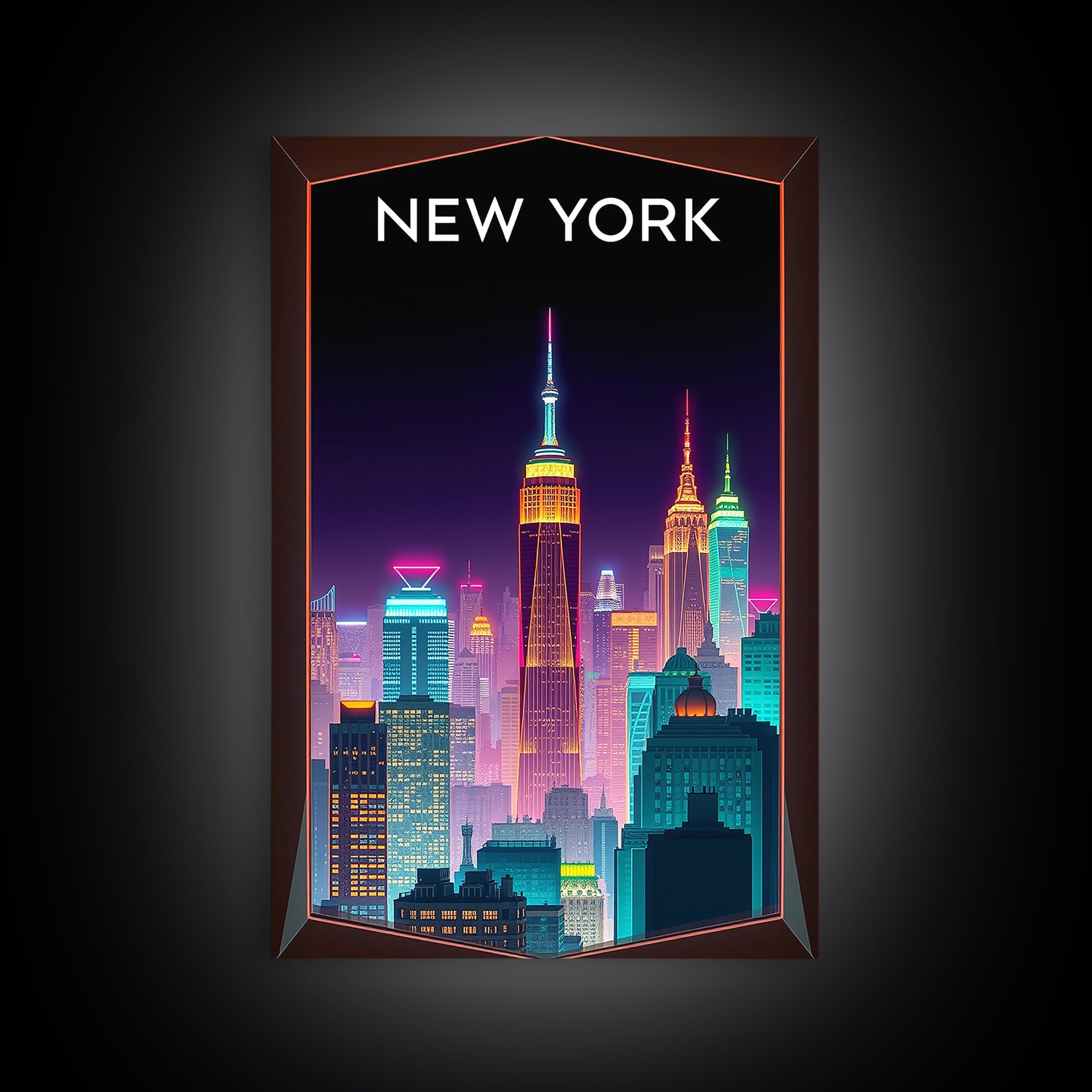 New York Travel Poster, Canvas Print, Retro Neon Travel Art, New York City Art, Vintage City Poster, Fine Art Print, City Art Print