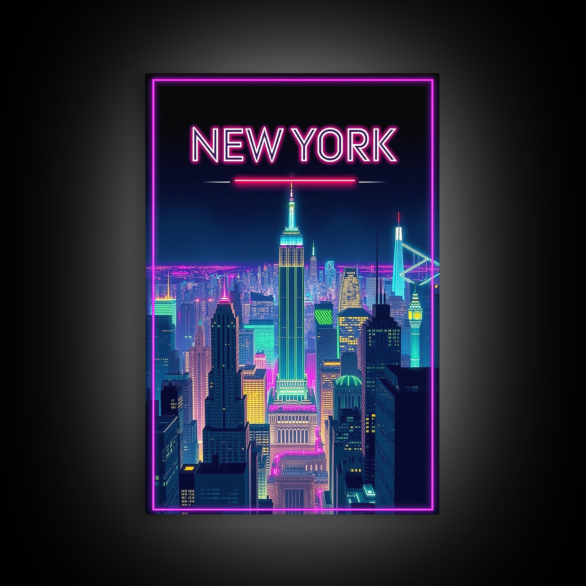 New York Travel Poster, Canvas Print, Retro Neon Travel Art, New York Travel Art, Eclectic Wall Decor, Mid Century Wall Art, Travel Gift