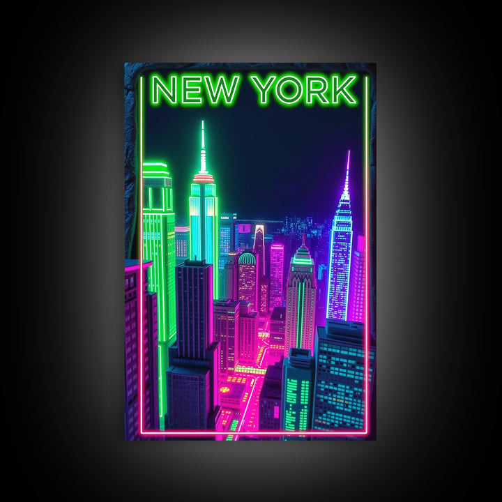 New York Travel Poster, Canvas Print, Cyberpunk Style City Art, New York Poster Print, Eclectic Wall Decor, Travel Wall Decor
