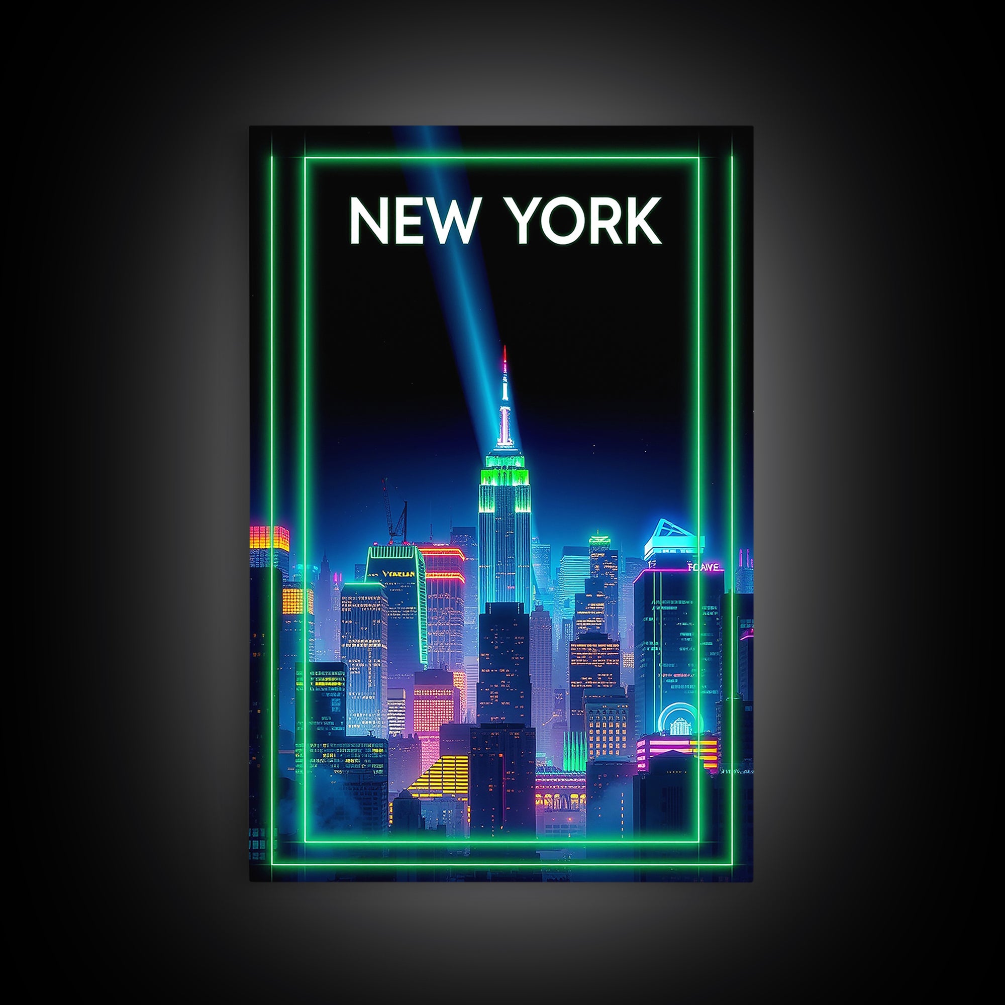New York Travel Poster, Framed Canvas Print, Retro Neon Travel Art, New York Wall Art, Vintage City Art, Vintage Travel Print, Design 3