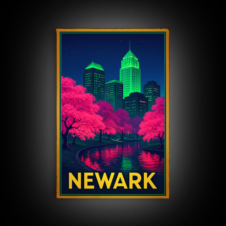 Newark New Jersey Travel Poster, Canvas Print, Electric Night Poster Art, Newark Wall Art, Travel Wall Decor, Travel Poster Set, Wall Art