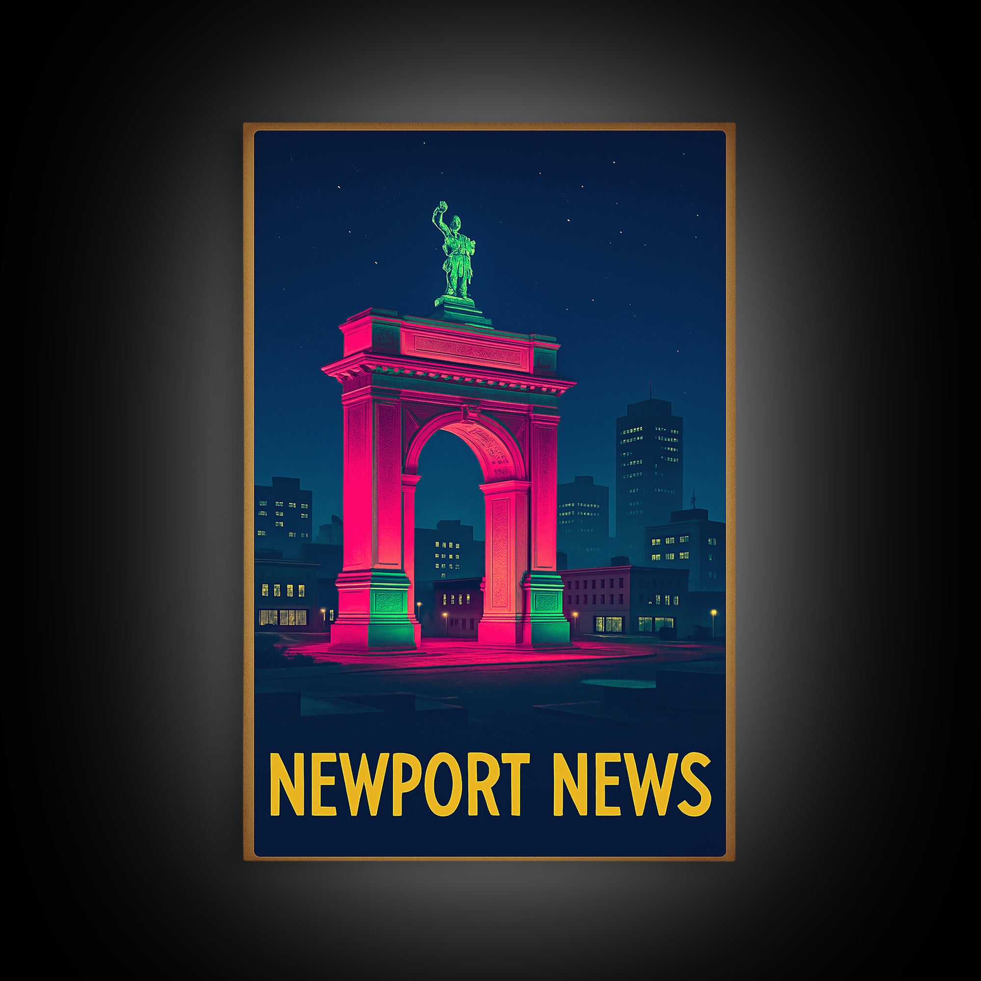 Newport News Virginia Travel Poster, Canvas Print, Retro Neon Travel Art, Newport News Art Print, Mid Century Wall Art, Travel Poster Art