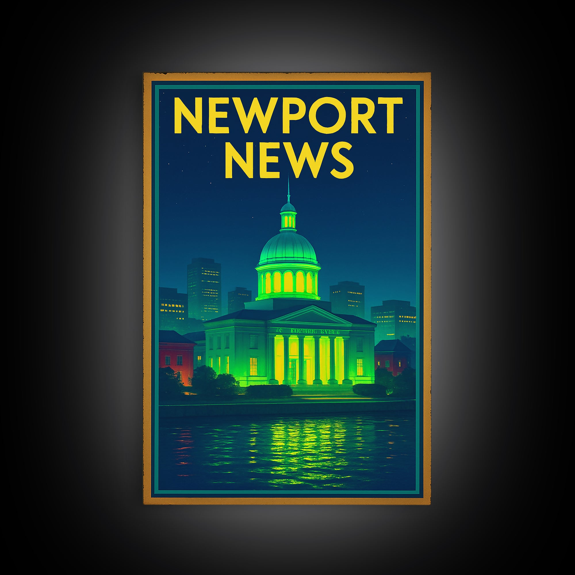 Newport News Travel Poster, Canvas Print, Neon Skyline Art Wall Art, Newport News Travel Art, Travel Wall Decor, City Art Print, Design 2