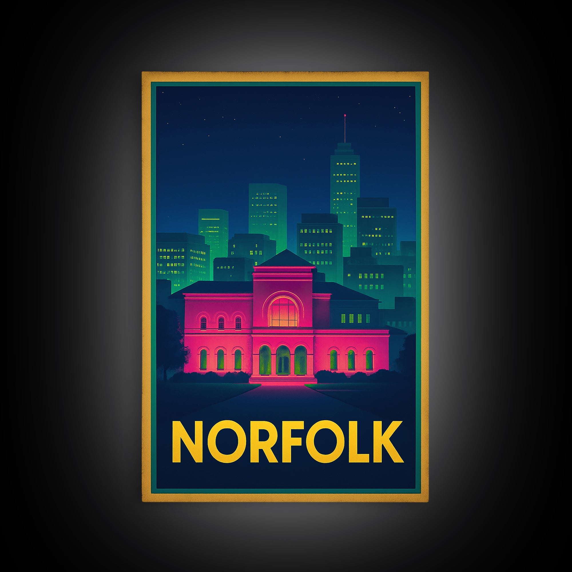 Norfolk Virginia Travel Poster, Canvas Print, Retro Neon Travel Art, Norfolk Art Print, Office Decor, Gift For Travelers, Travel Poster Art