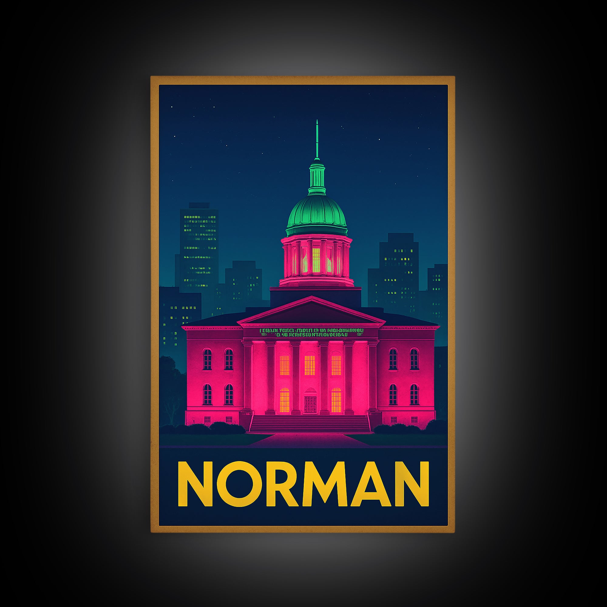 Norman Oklahoma Travel Poster, Canvas Print, Cyberpunk Style City Art, Norman Travel Art, Travel Poster Set, Wall Art, Wanderlust Decor
