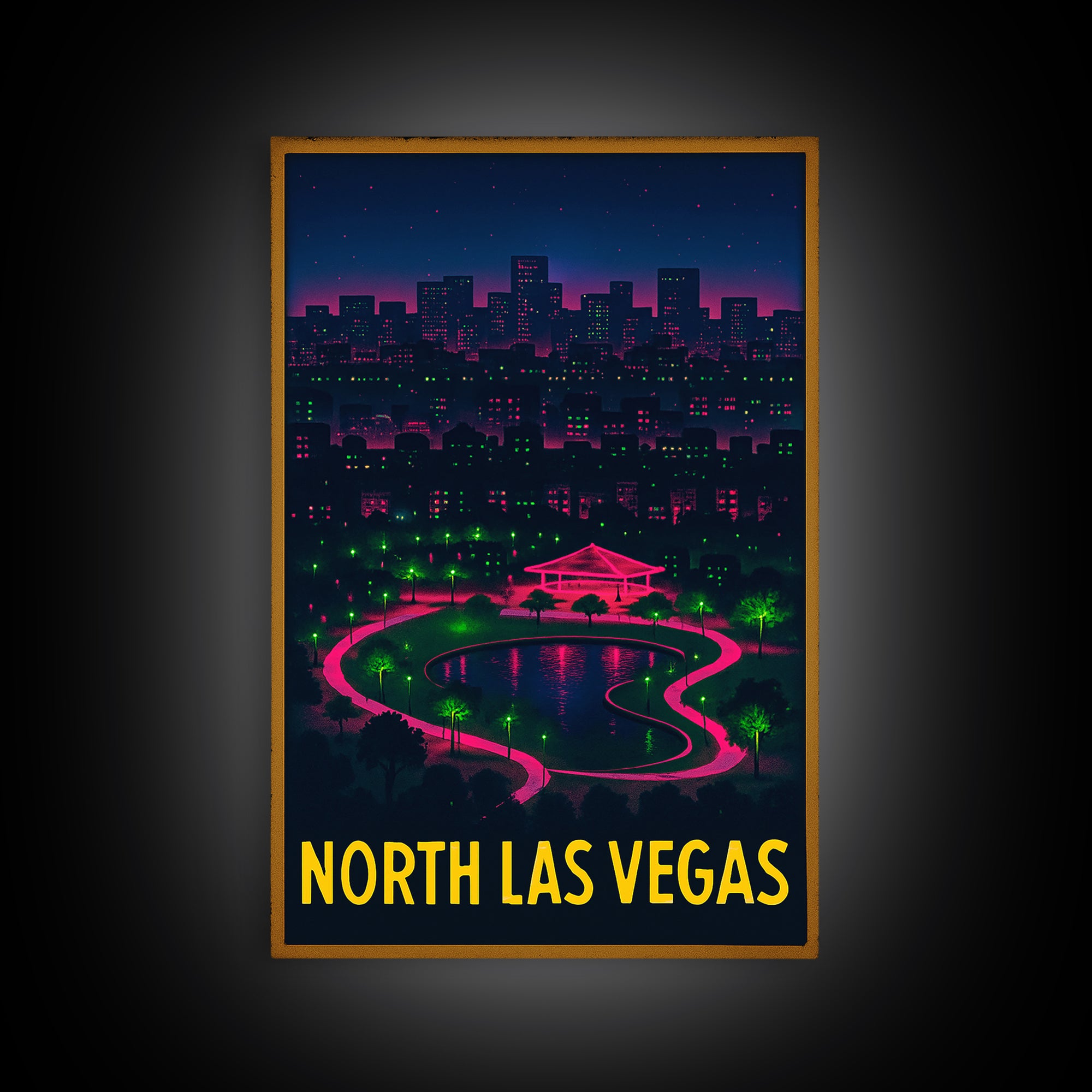 North Las Vegas Nevada Travel Poster, Canvas Print, Electric Night Poster Art, North Las Vegas Wall Art, Watercolor Downtown Skyline