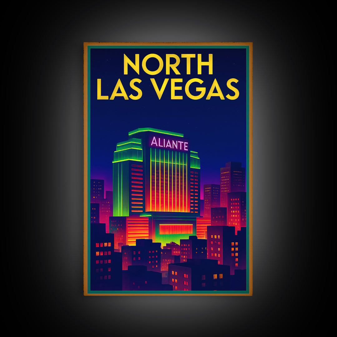 North Las Vegas Travel Poster, Framed Canvas Print, Retro Neon Travel Art, North Las Vegas Travel Art, Travel Poster Set, Modern Wall Decor