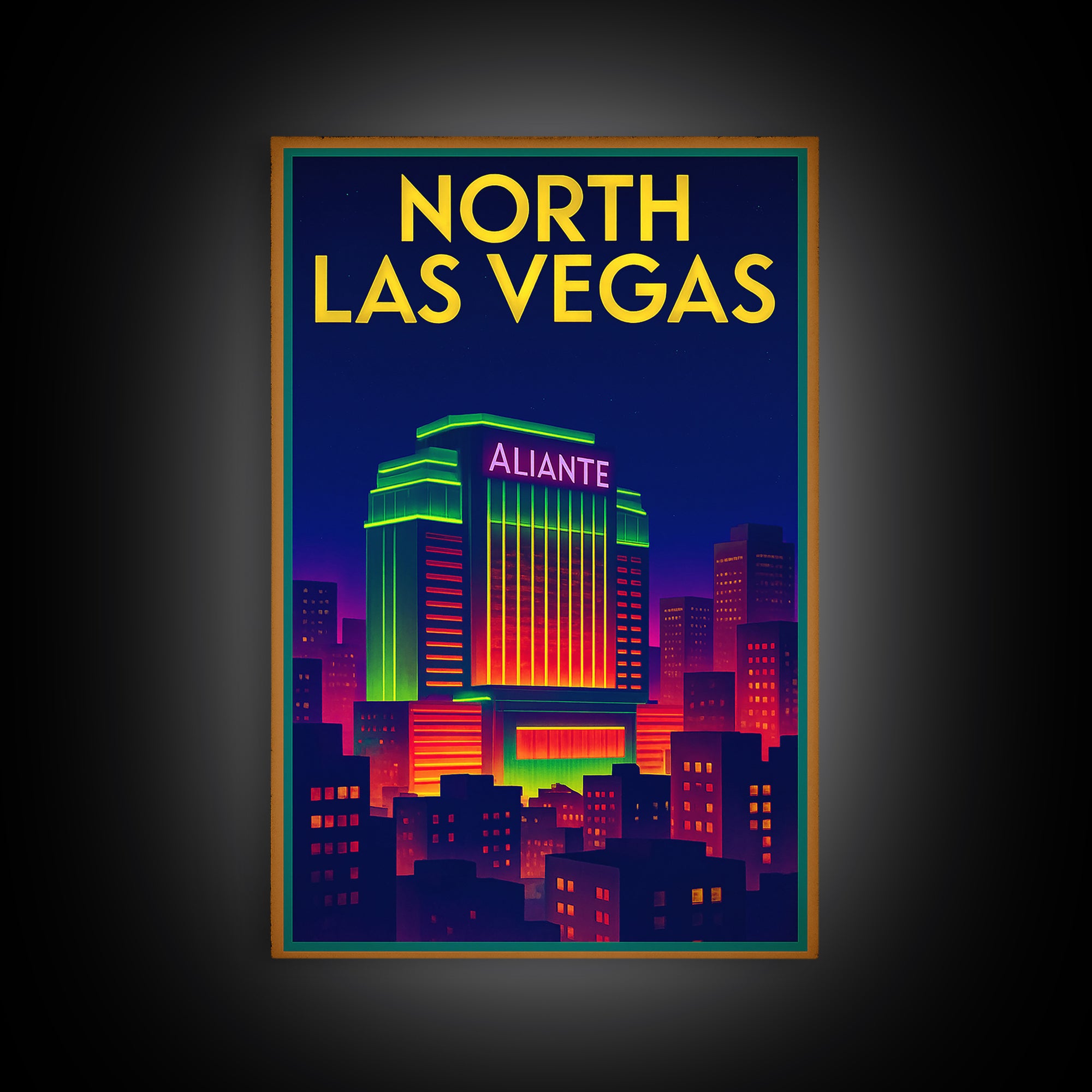 North Las Vegas Travel Poster, Framed Canvas Print, Retro Neon Travel Art, North Las Vegas Travel Art, Travel Poster Set, Modern Wall Decor