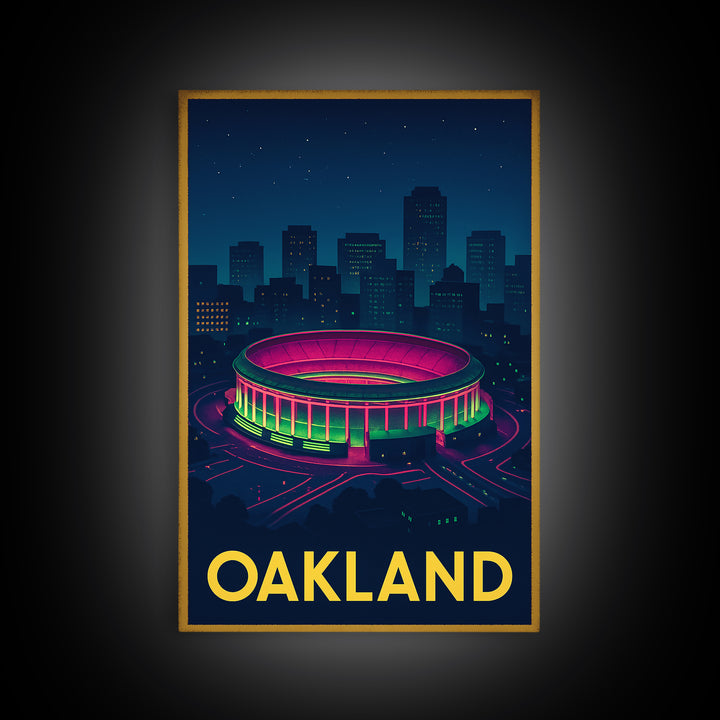 Oakland California Travel Poster, Canvas Print, Retro Neon Travel Art, Oakland Wall Art, Retro Travel Print, Wanderlust Decor, Retro Poster