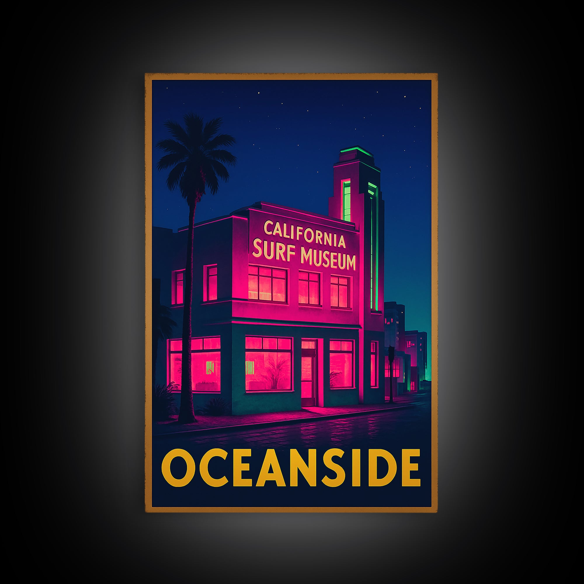 Oceanside California Travel Poster, Canvas Print, Neon Skyline Wall Art, Oceanside Travel Art, Travel Art, Vintage City Art, Retro Poster