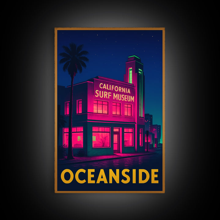 Oceanside California Travel Poster, Canvas Print, Neon Skyline Wall Art, Oceanside Travel Art, Travel Art, Vintage City Art, Retro Poster