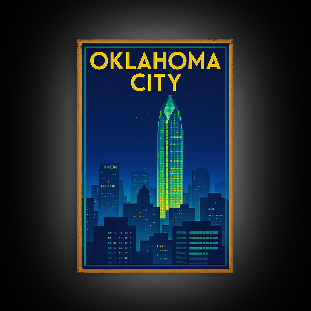 Oklahoma City Travel Poster, Canvas Print, Electric Night Poster Art, Oklahoma City Art Print, Fine Art Print, City Art Print, Design 2