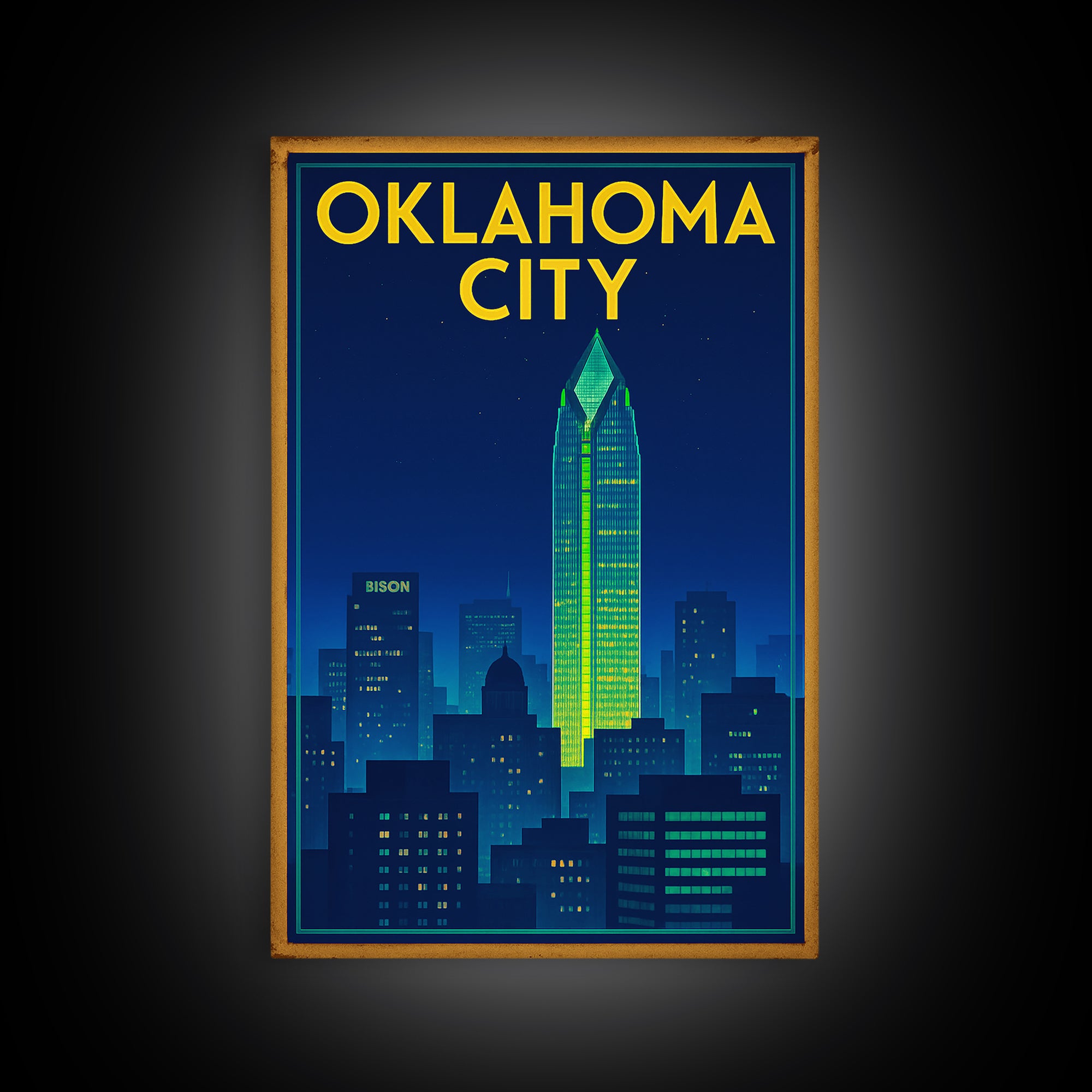 Oklahoma City Travel Poster, Canvas Print, Electric Night Poster Art, Oklahoma City Art Print, Fine Art Print, City Art Print, Design 2
