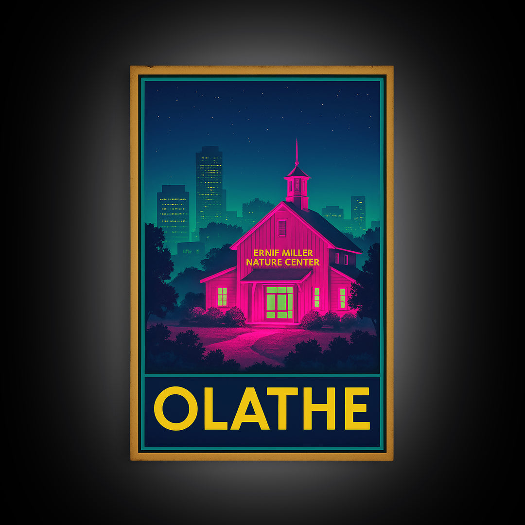 Olathe Kansas Travel Poster, Framed Canvas Print, Cyberpunk Style City Art, Olathe Art Print, Retro Travel Print, Vintage Travel Art