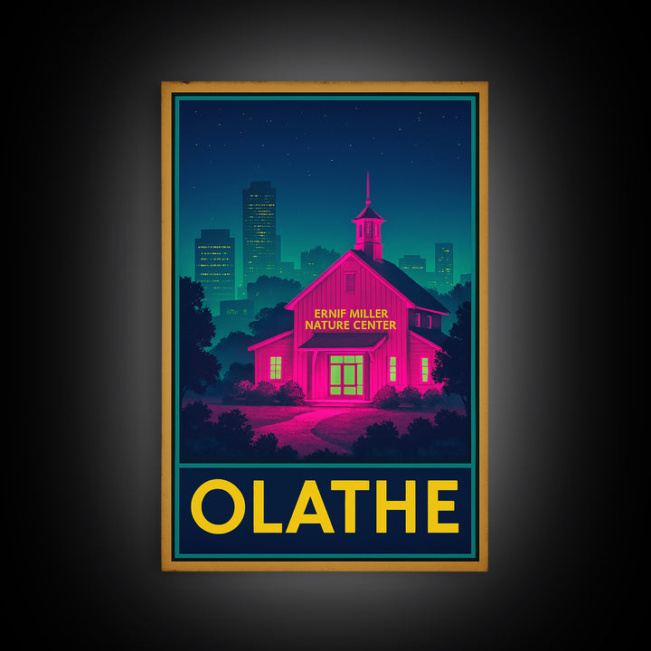 Olathe Kansas Travel Poster, Framed Canvas Print, Cyberpunk Style City Art, Olathe Art Print, Retro Travel Print, Vintage Travel Art