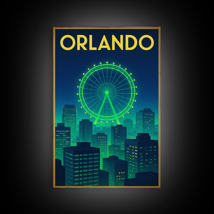 Orlando Travel Poster, Canvas Print, Cyberpunk Style City Art, Orlando City Art, Travel Art Print, Eclectic Wall Decor, City Illustration