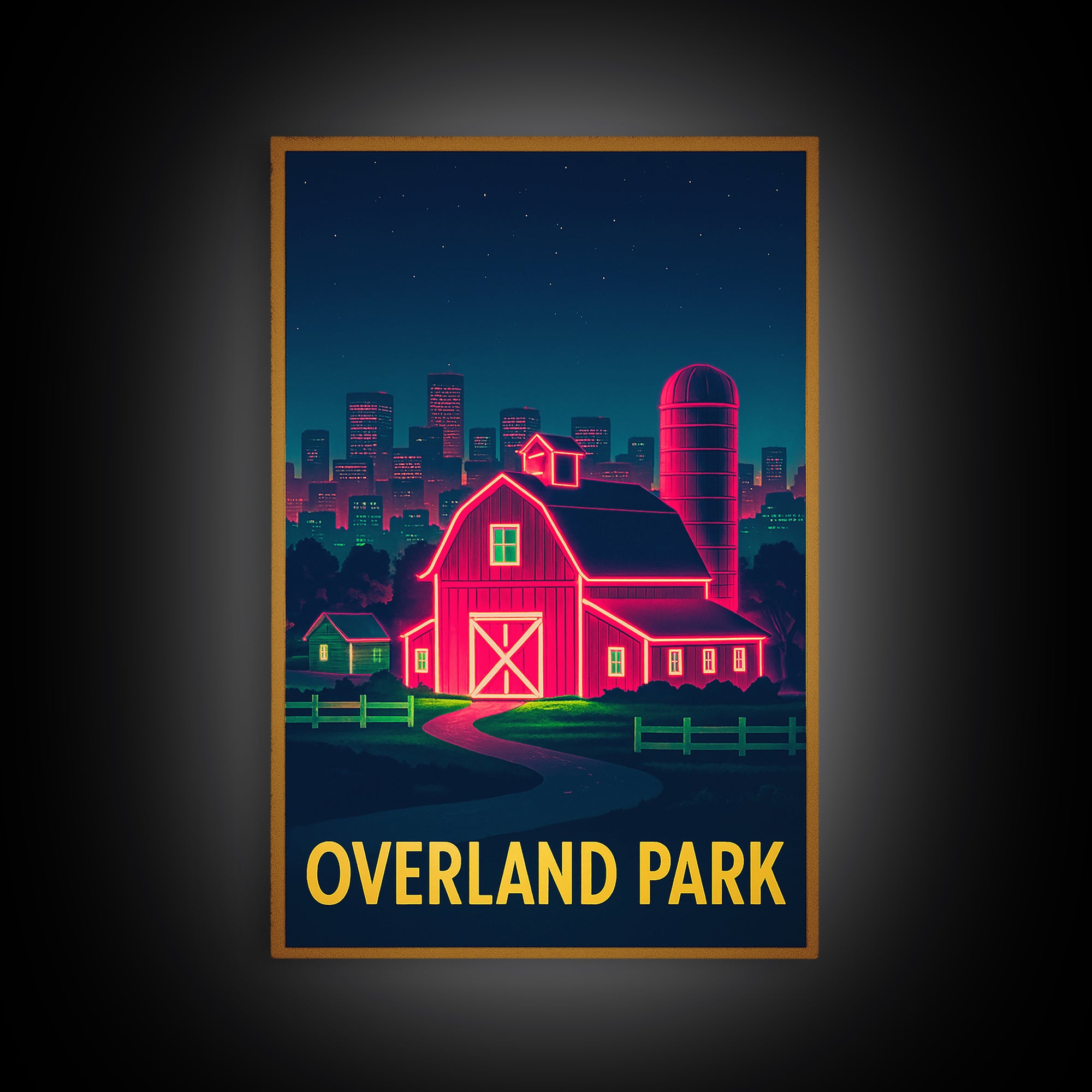 Overland Park Kansas Travel Poster, Canvas Print, Retro Neon Travel Art, Overland Park Art Print, Retro Travel Print, Vintage City Art