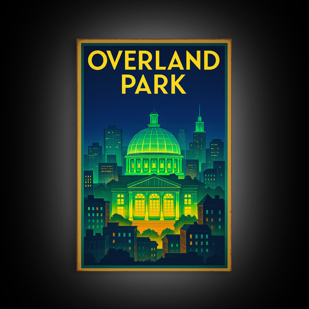 Overland Park Travel Poster, Canvas Print, Retro Neon Travel Art, Overland Park Art Print, City Illustration, Vintage Travel Print