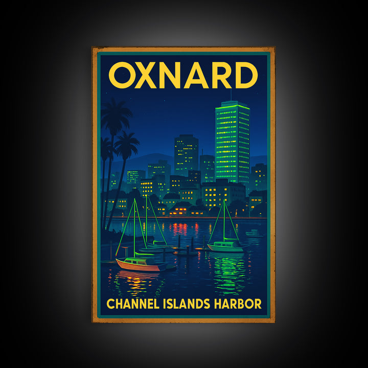 Oxnard Travel Poster, Canvas Print, Retro Neon Travel Art, Oxnard City Art, City Art Print, Modern Wall Decor, City Travel Prints