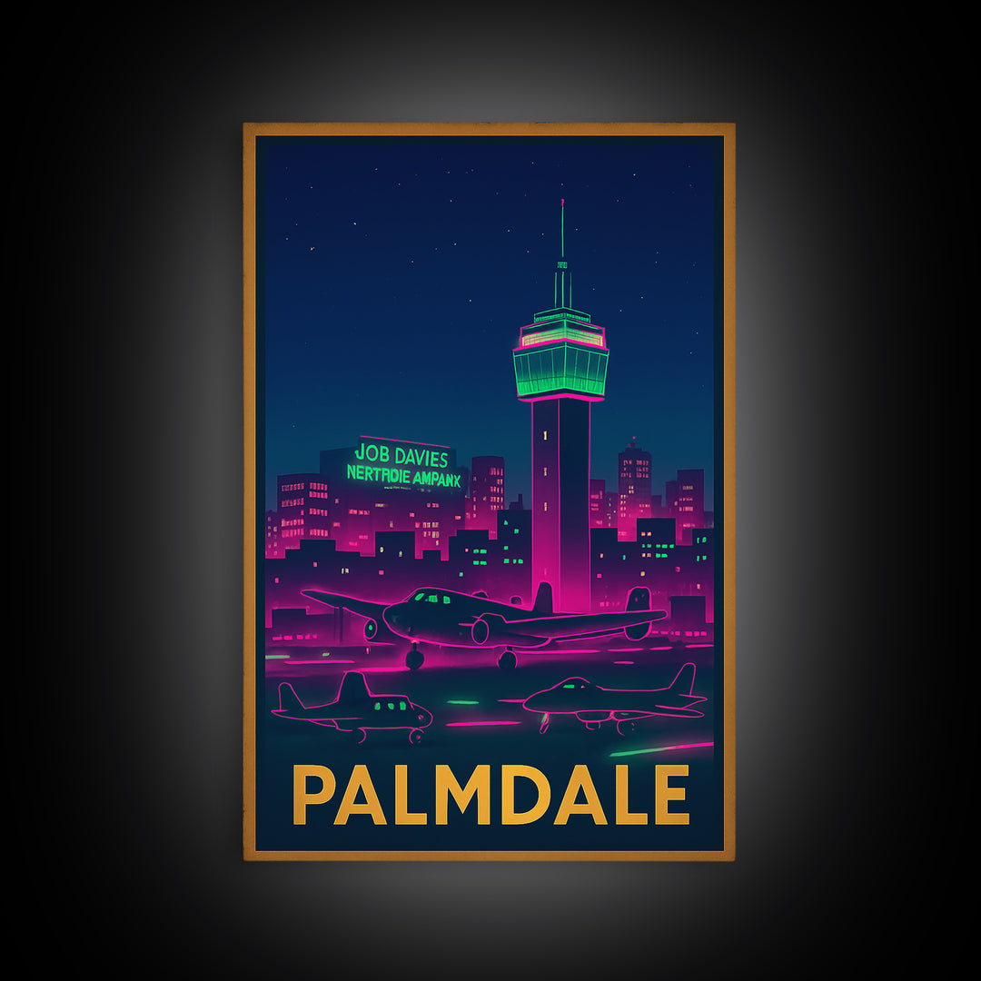 Palmdale California Travel Poster, Canvas Print, Retro Neon Travel Art, Palmdale Poster Print, Travel Prints, Travel Art Print, Poster Art
