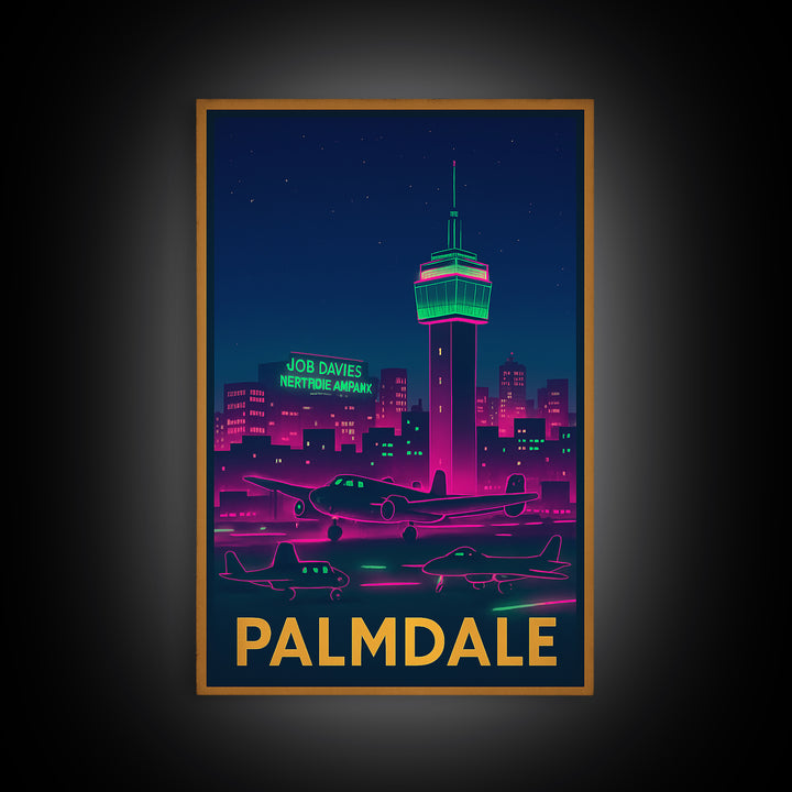 Palmdale California Travel Poster, Canvas Print, Retro Neon Travel Art, Palmdale Poster Print, Travel Prints, Travel Art Print, Poster Art