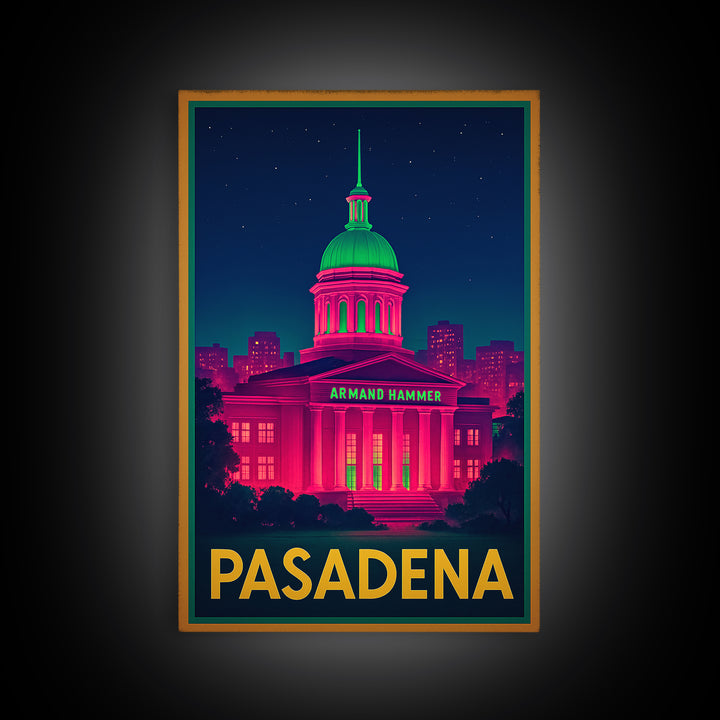 Pasadena California Travel Poster, Canvas Print, Retro Neon Travel Art, Pasadena Art Print, Skyline Art, Gift For Travelers, Wall Decor