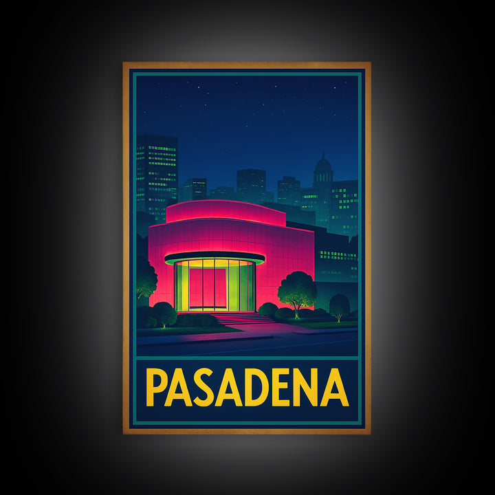 Pasadena Travel Poster, Framed Canvas Print, Retro Neon Travel Art, Pasadena Travel Art, Fine Art Print, Living Room Wall Art, Design 2