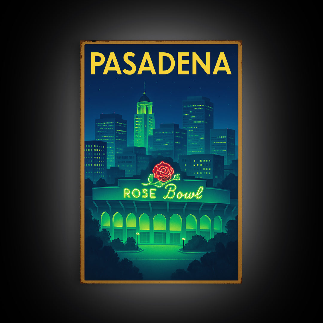 Pasadena Travel Poster, Canvas Print, Neon Downtown Skyline Wall Art, Pasadena Travel Art, Travel Poster Art, Travel Wall Art, Design 4