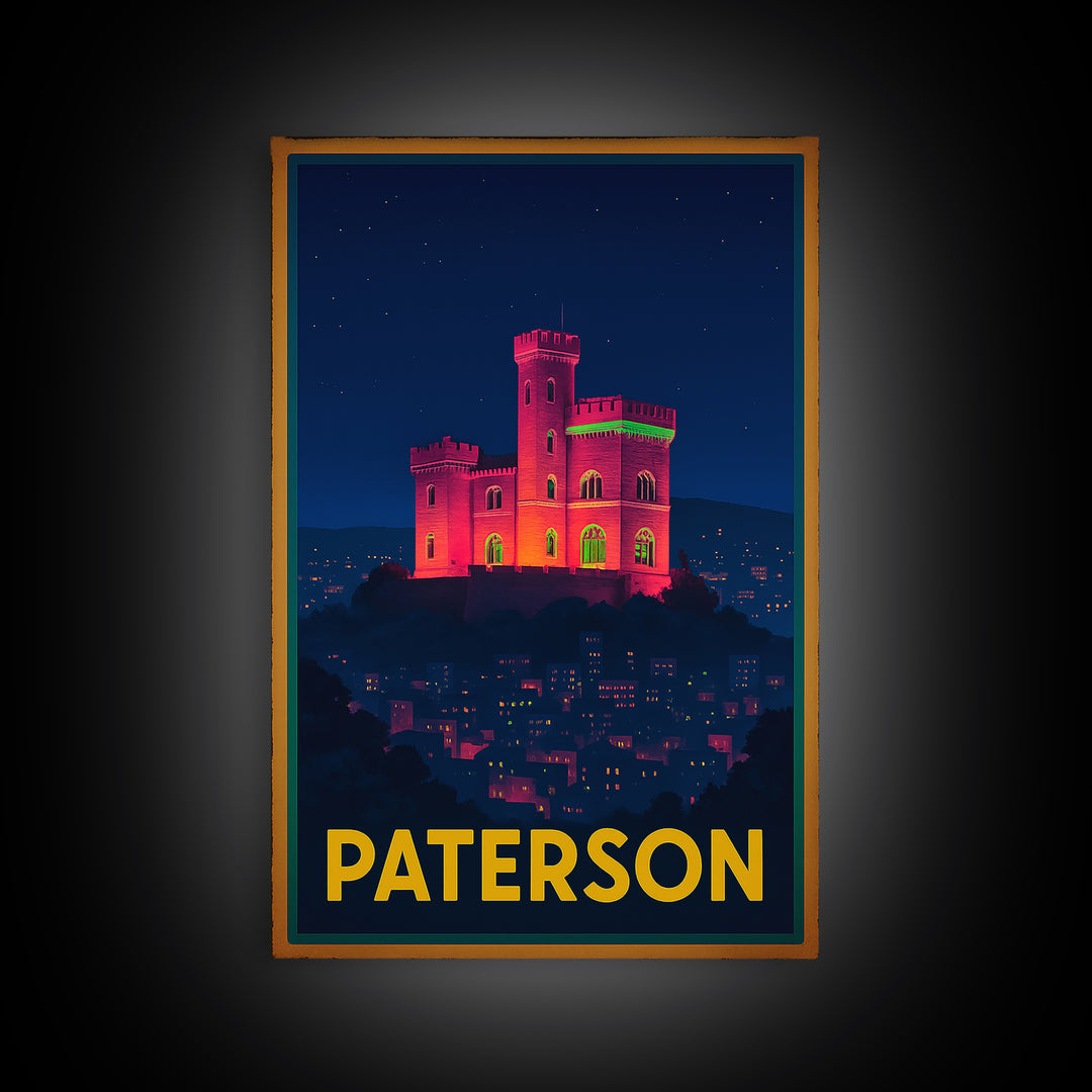 Paterson New Jersey Travel Poster, Canvas Print, Cyberpunk Style City Art, Paterson Poster Print, Travel Art Print, Watercolor Skyline