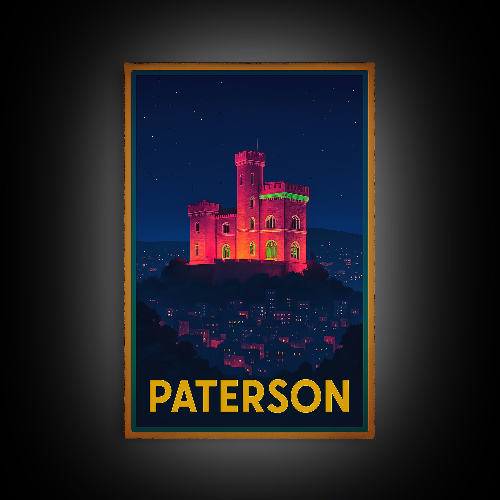 Paterson New Jersey Travel Poster, Canvas Print, Cyberpunk Style City Art, Paterson Poster Print, Travel Art Print, Watercolor Skyline