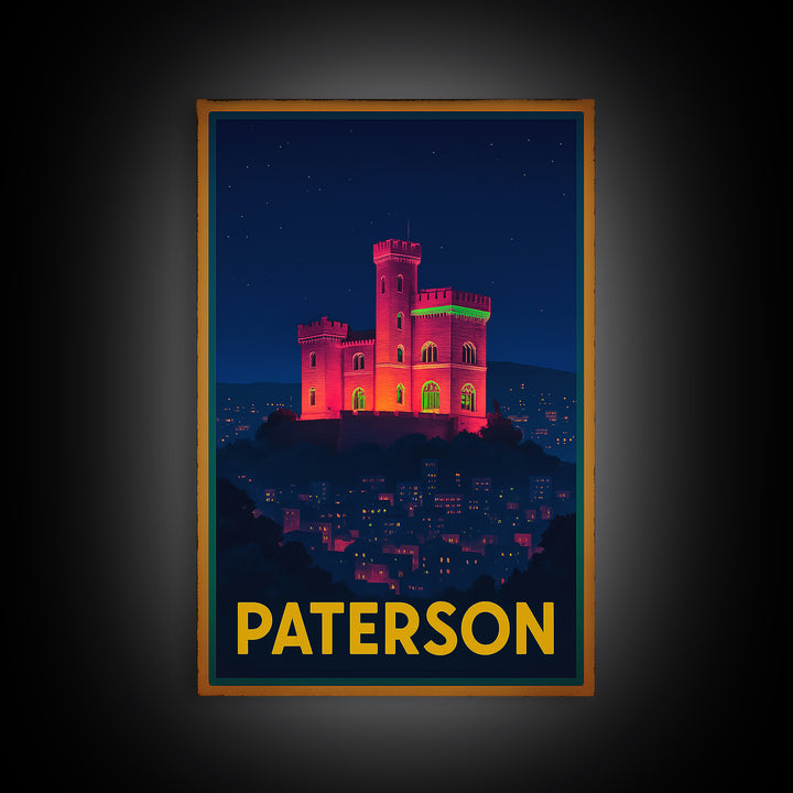 Paterson New Jersey Travel Poster, Canvas Print, Cyberpunk Style City Art, Paterson Poster Print, Travel Art Print, Watercolor Skyline