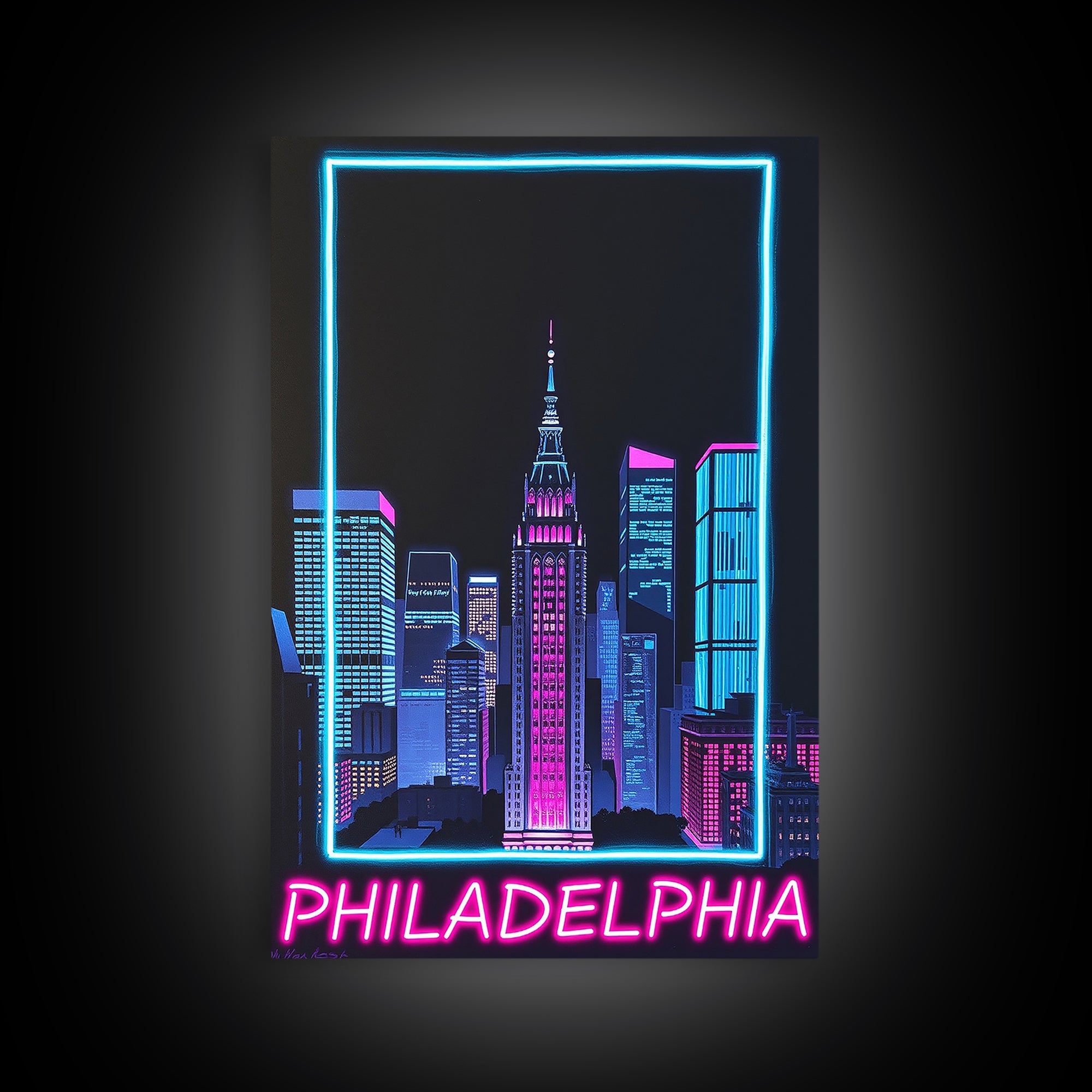 Philadelphia Travel Poster, Canvas Print, Retro Neon Travel Art, Philadelphia City Art, City Travel Prints, Gift For Travelers