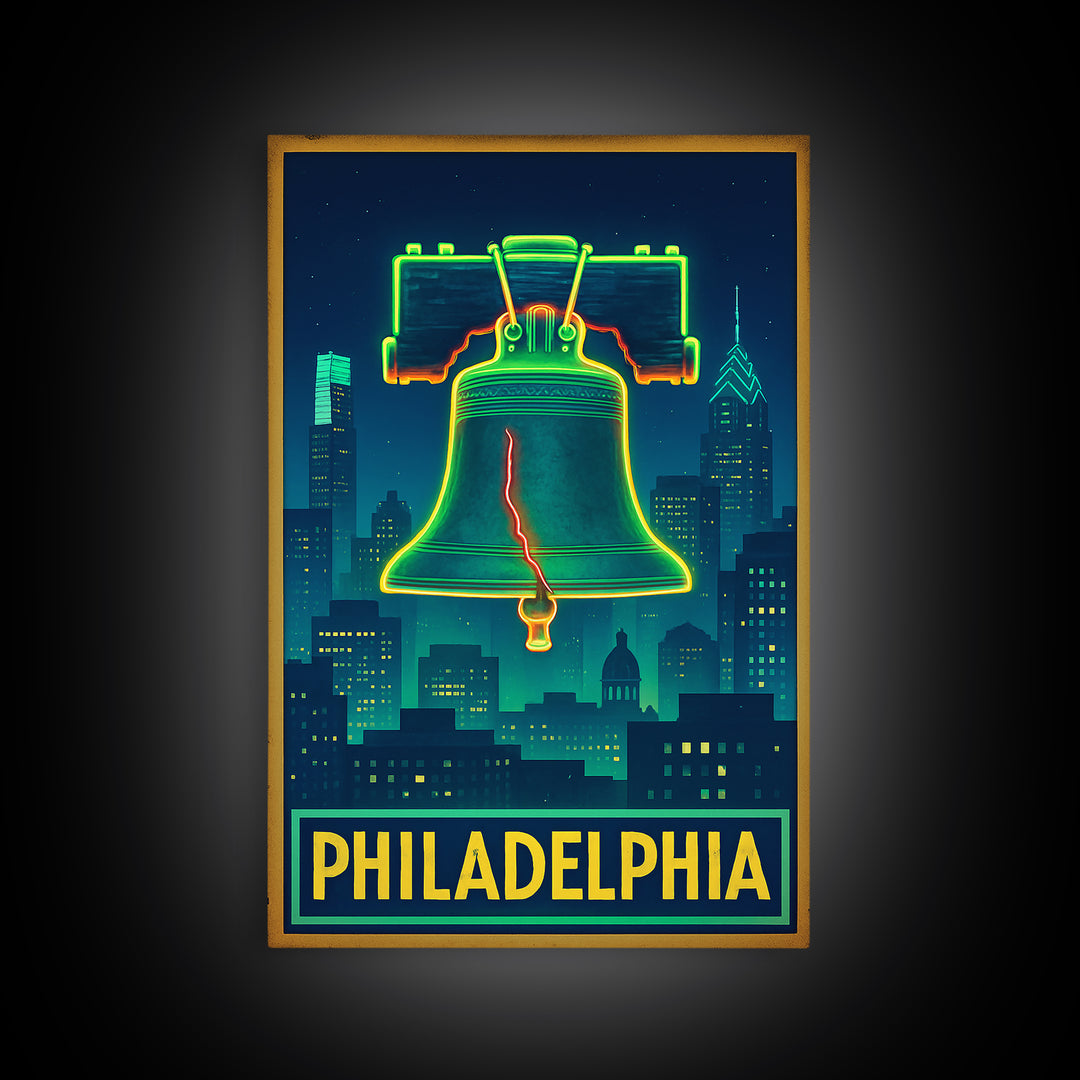 Philadelphia Travel Poster, Canvas Print, Electric Night Poster Art, Philadelphia City Art, Travel Poster Set, Travel Art Print