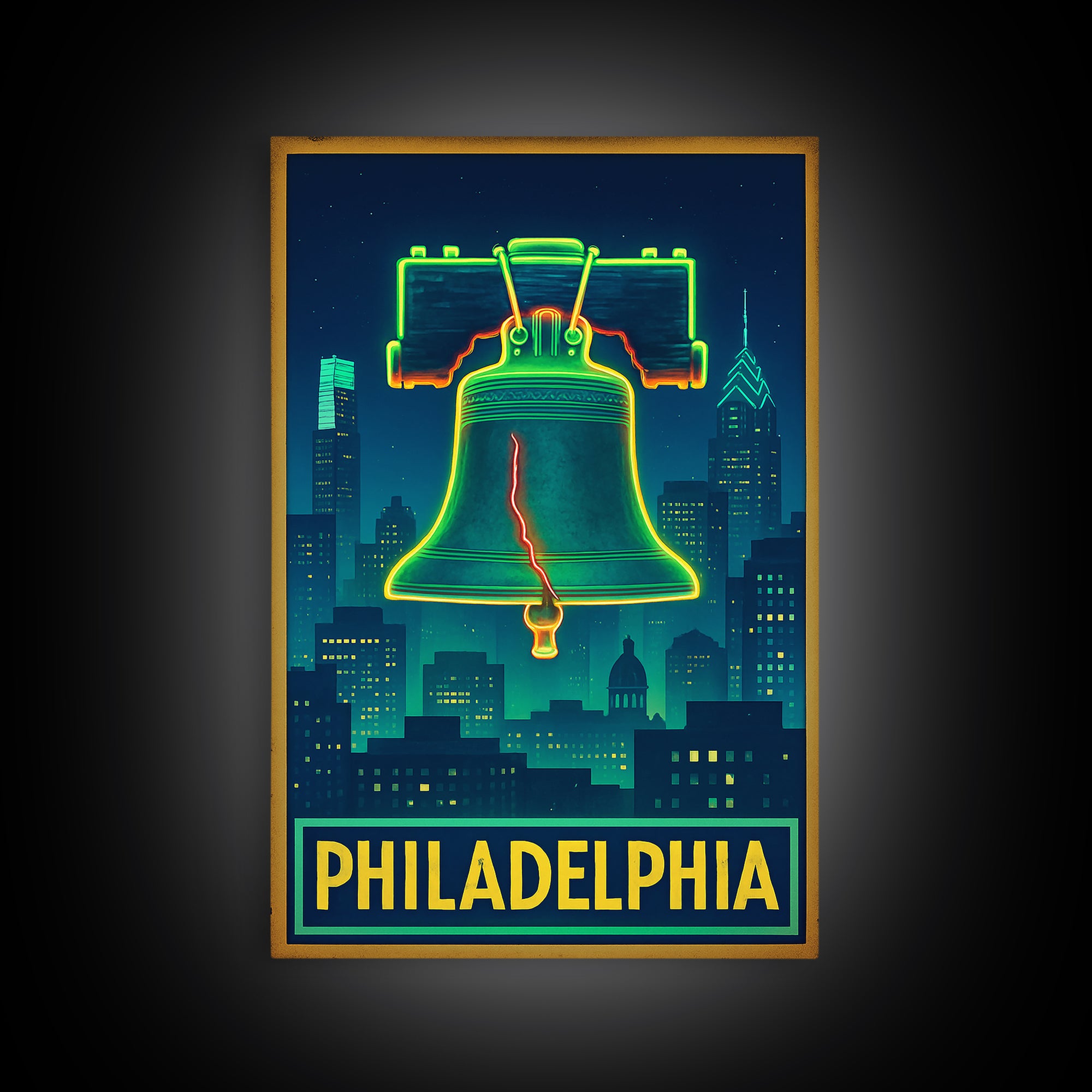 Philadelphia Travel Poster, Canvas Print, Electric Night Poster Art, Philadelphia City Art, Travel Poster Set, Travel Art Print
