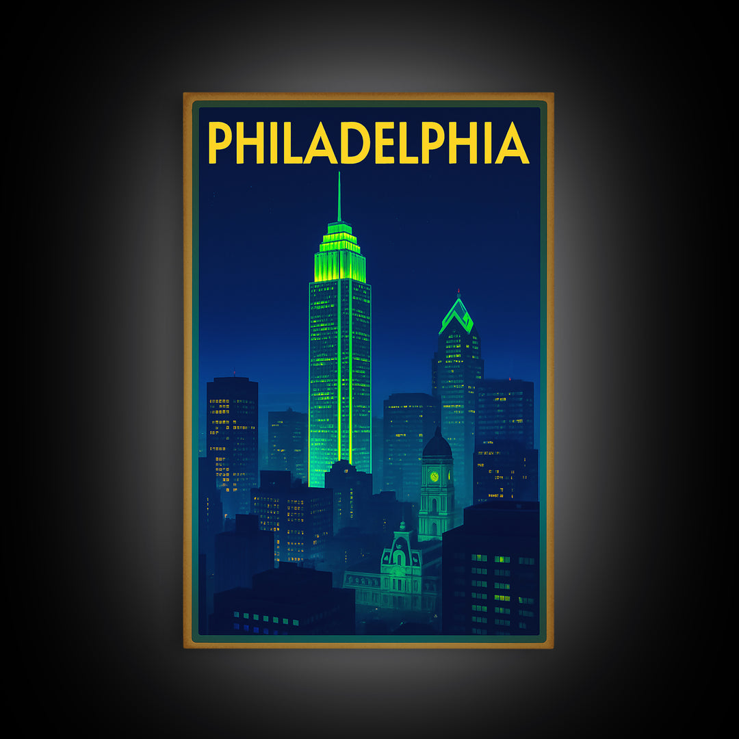 Philadelphia Travel Poster, Canvas Print, Cyberpunk Style City Art, Philadelphia Poster Print, Gift For Travelers, City Art Print