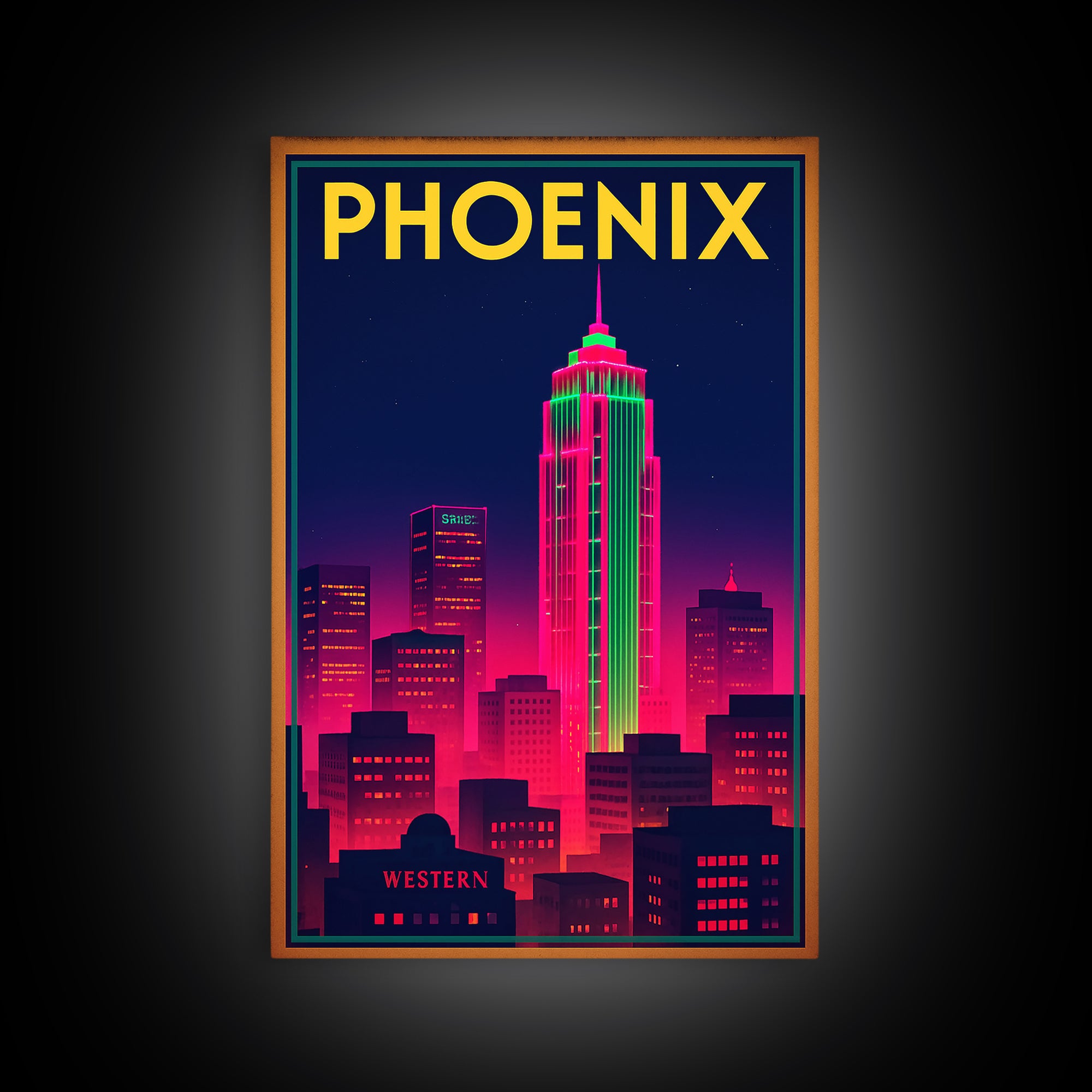 Phoenix Arizona Travel Poster, Canvas Print, Neon Urban Skyline Wall Art, Phoenix Poster Print, Eclectic Wall Decor, Living Room Wall Art