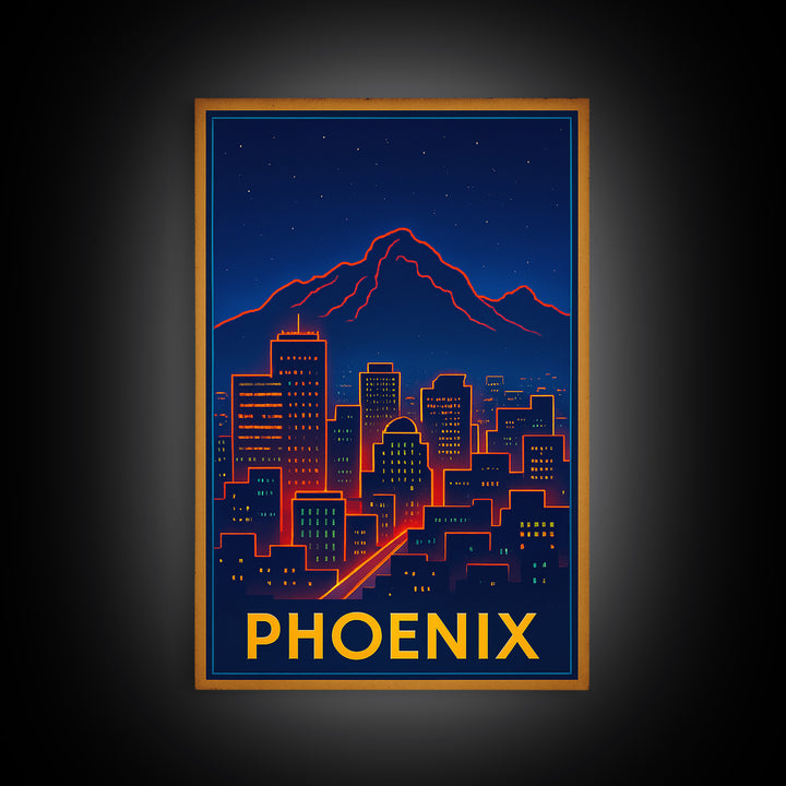 Phoenix Travel Poster, Canvas Print, Neon City Skyline Wall Art, Phoenix Travel Art, City Illustration, Travel Art Print, Fine Art Print