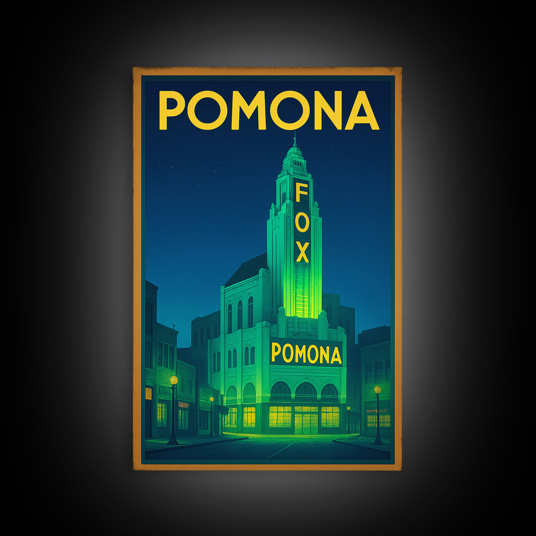Pomona Travel Poster, Framed Canvas Print, Retro Neon Travel Art, Pomona Travel Art, City Travel Prints, City Illustration, Travel Gift