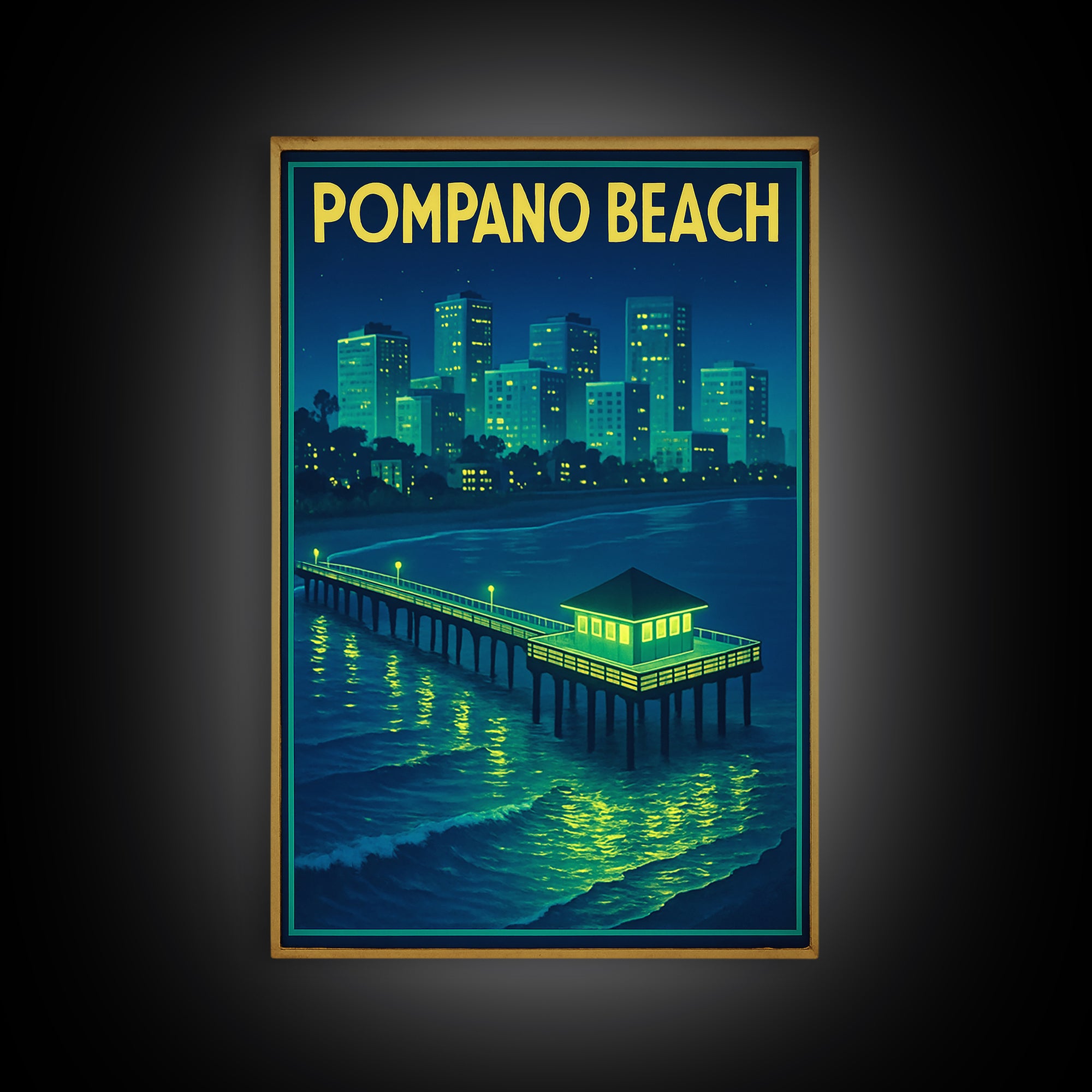 Pompano Beach Travel Poster, Canvas Print, Electric Night Poster Art, Pompano Beach Poster Print, Travel Art Print, Gift For Travelers