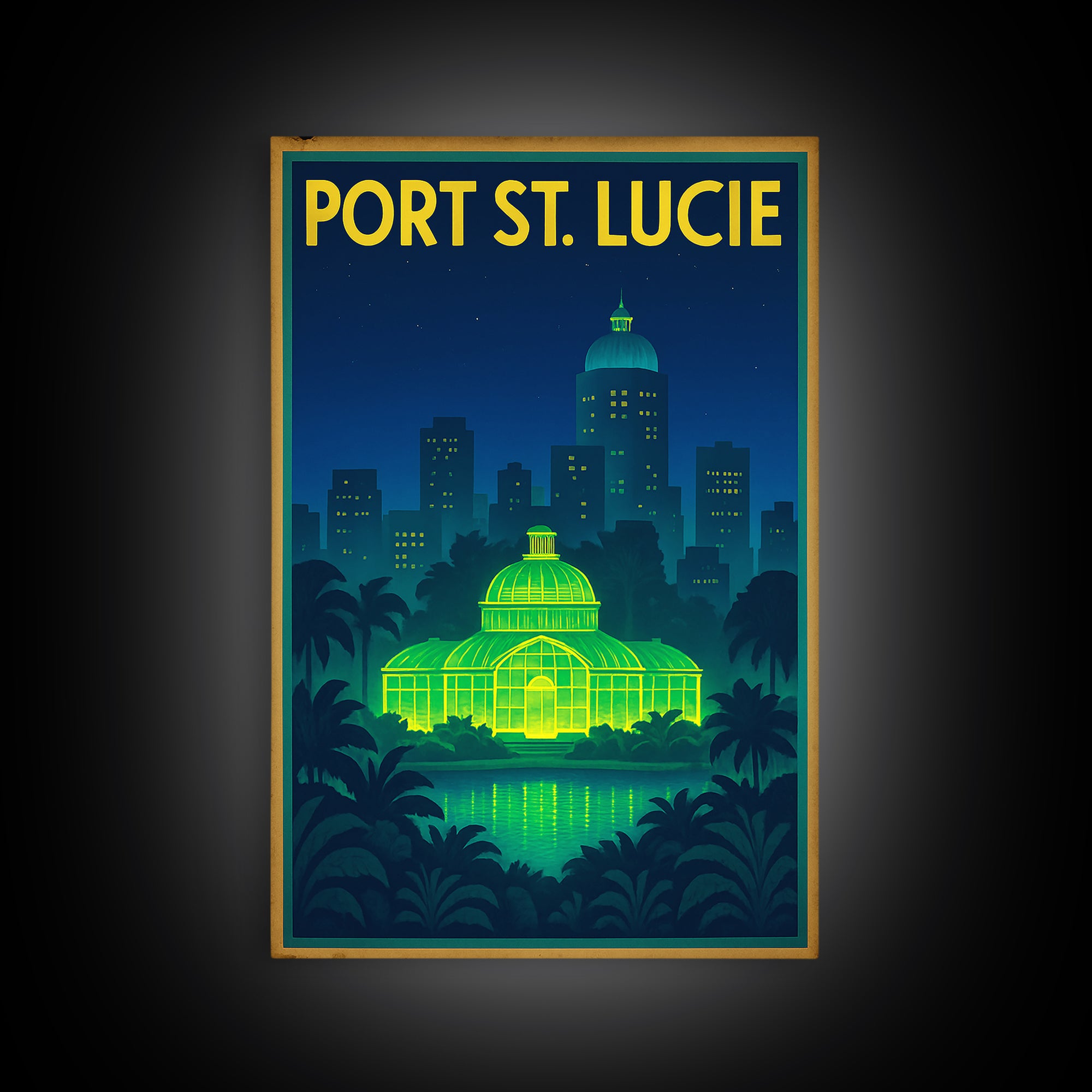 Port St Lucie Travel Poster, Framed Canvas Print, Electric Night Poster Art, Port St Lucie City Art, City Travel Prints, Home Office Decor