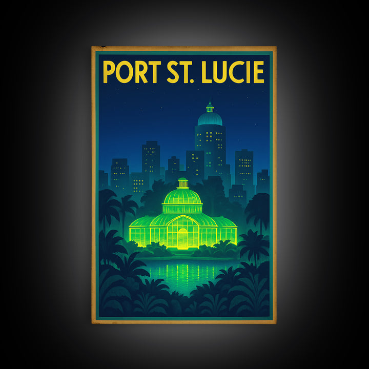Port St Lucie Travel Poster, Framed Canvas Print, Electric Night Poster Art, Port St Lucie City Art, City Travel Prints, Home Office Decor